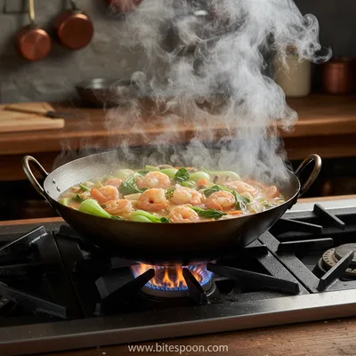 Shrimp Stir Fry Soup with Bok Choy - cooking process