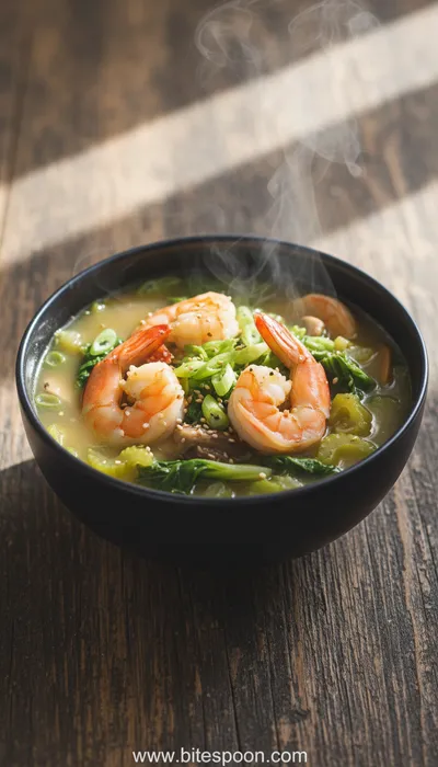Shrimp Stir Fry Soup with Bok Choy - ready to serve