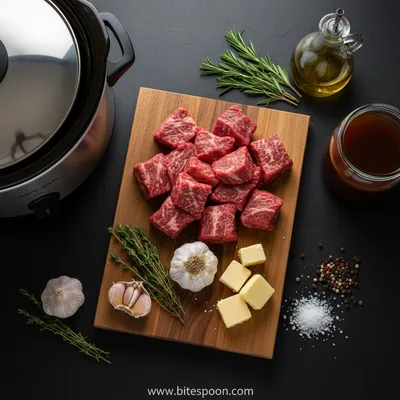 Slow Cooker Garlic Butter Beef Bites - cooking process