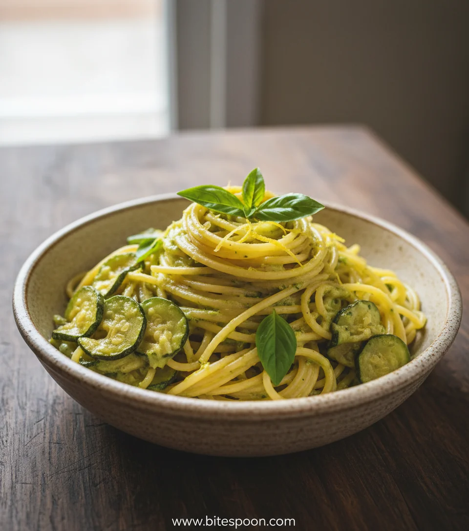 Creamy Zucchini Spaghetti with Sicilian Twist