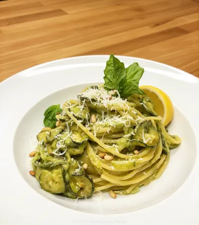 Creamy Zucchini Spaghetti with Sicilian Twist - ready to serve