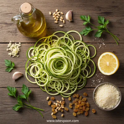 Creamy Zucchini Spaghetti with Sicilian Twist - cooking process