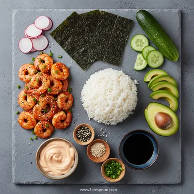 Spicy Shrimp Sushi Stacks – Quick Snack - cooking process