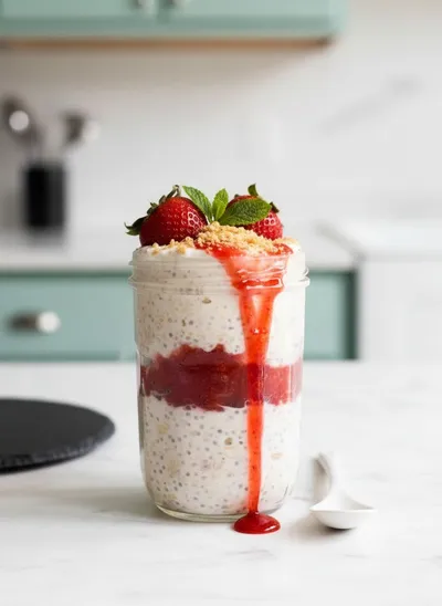 Strawberry Cheesecake Overnight Oats - ready to serve