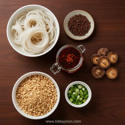 Suan La Fen Hot and Sour Noodle Soup - ingredients preparation