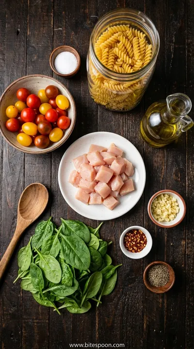 Tomato Spinach Chicken Pasta: Quick & Easy Recipe - ingredients preparation