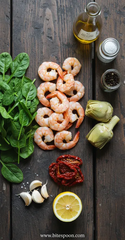Tuscan Shrimp with Spinach, Artichokes & Sun‑Dried Tomatoes - cooking process