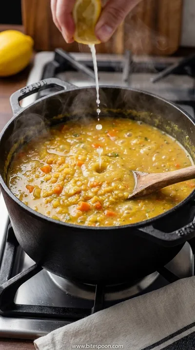 Hearty Vegan Lentil Soup with Zesty Lemon and Turmeric - cooking process