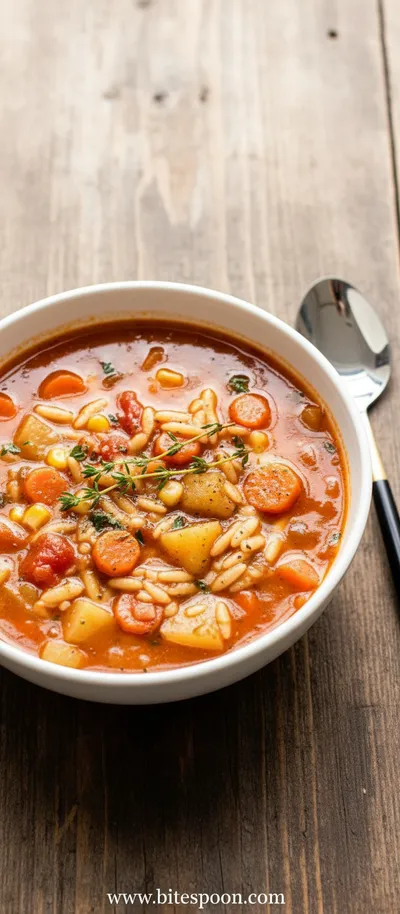 Vegetable Orzo Soup - ready to serve