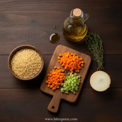 Vegetable Orzo Soup - ingredients preparation