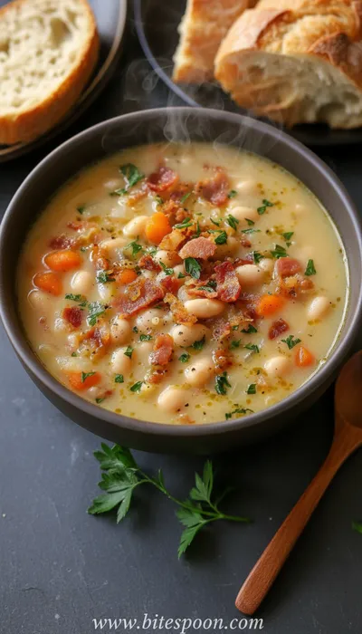 White Bean Soup with Turkey Bacon - ready to serve