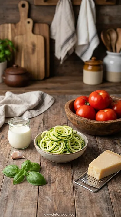 Zucchini Noodles in Creamy Tomato Sauce Recipe - ingredients preparation