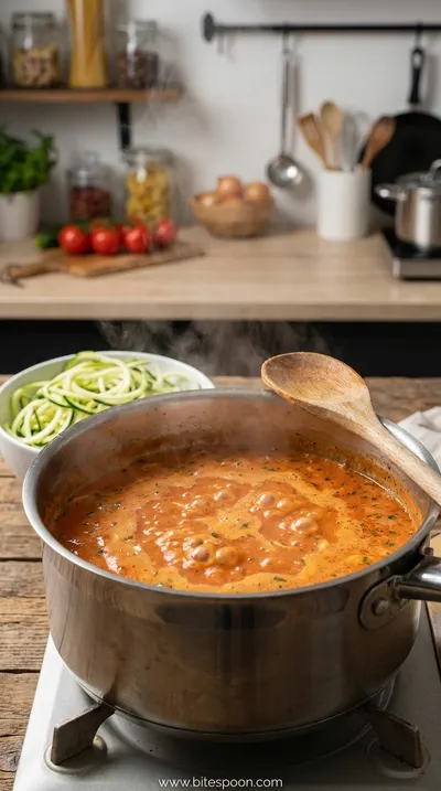 Zucchini Noodles in Creamy Tomato Sauce Recipe - cooking process
